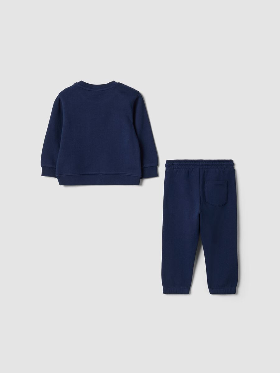 Completo jogging blu in puro cotone con stampa sportiva_1