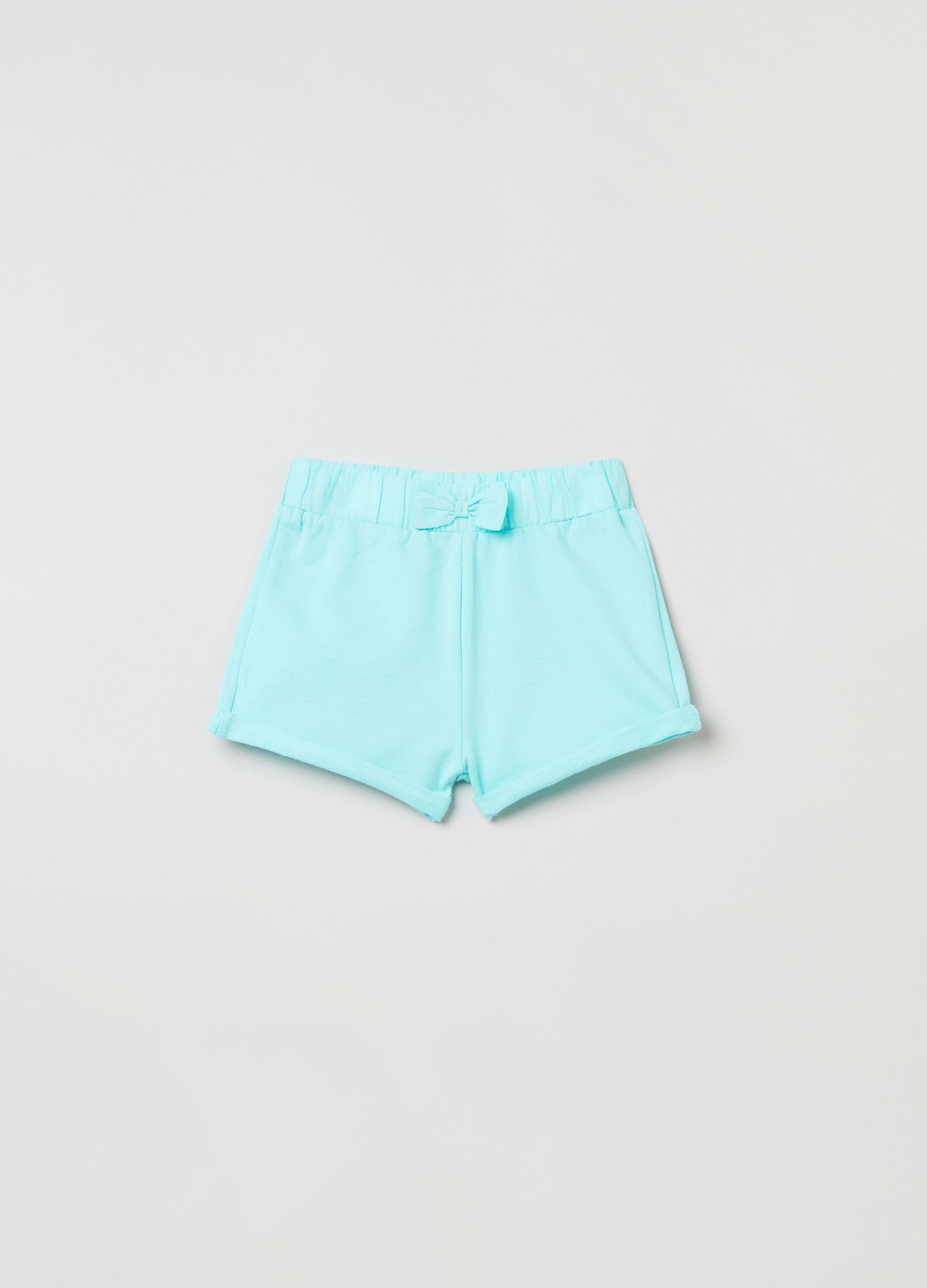 Shorts in cotone stretch con fiocchetto