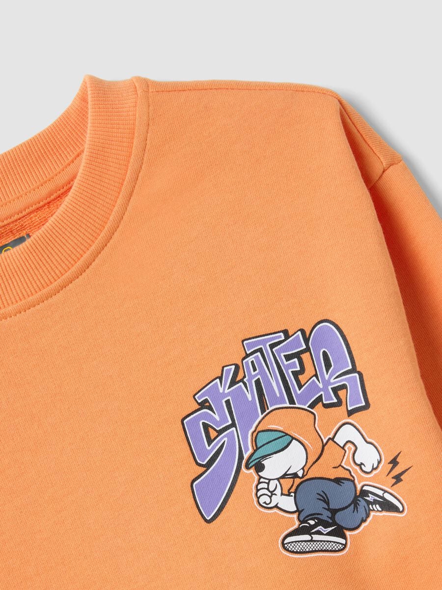 Orange oversized pure cotton hoodie with print and kangaroo pocket for boys_3