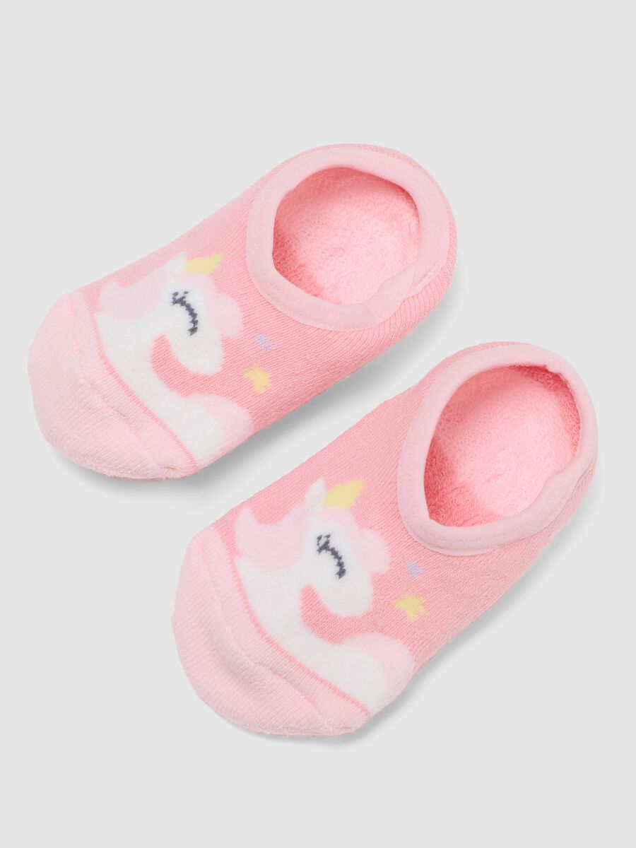 Calze antiscivolo in misto cotone rosa da neonata con unicorno_1