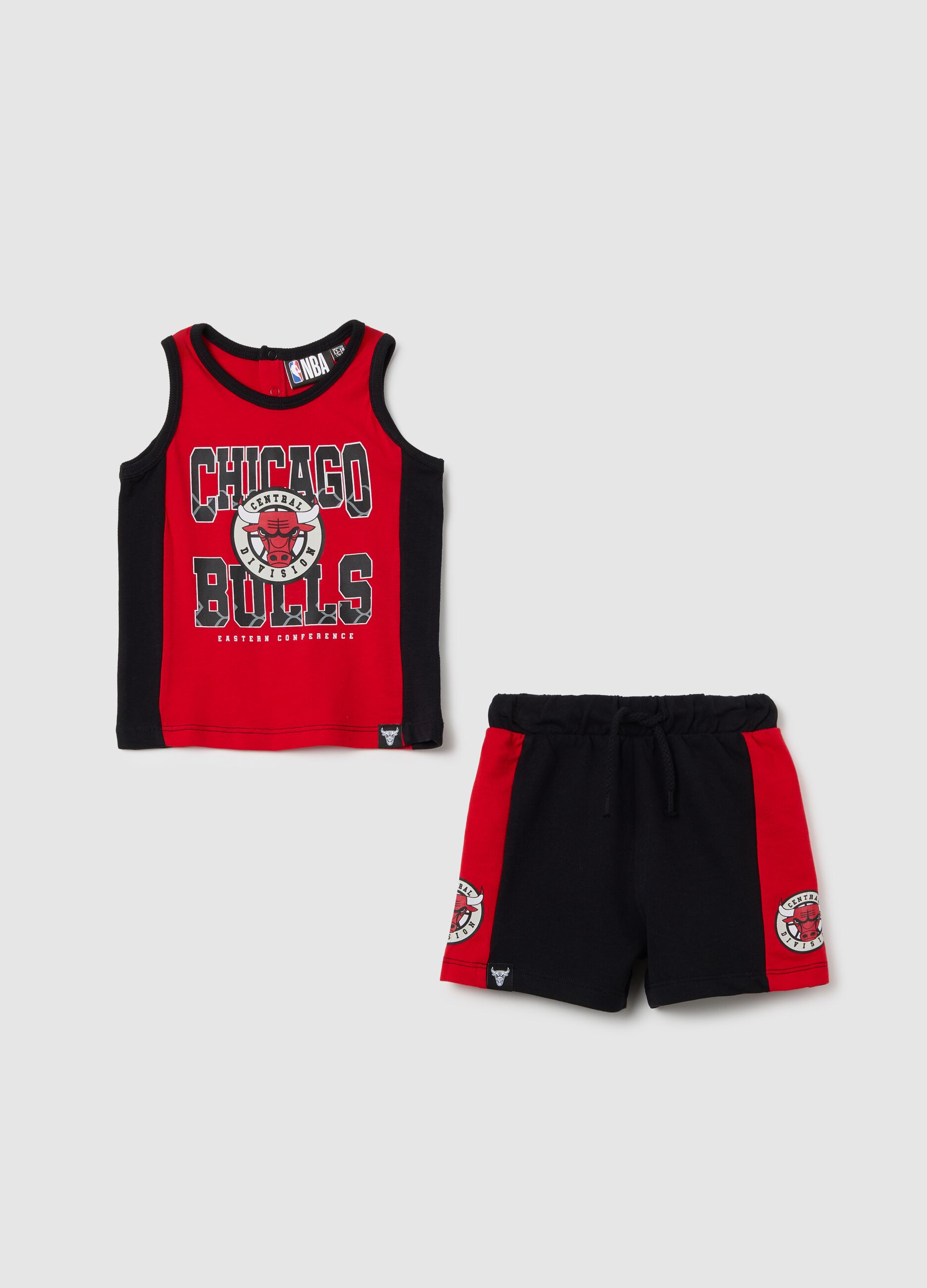Multicolour regular fit pure cotton kids' set with Chicago Bulls print