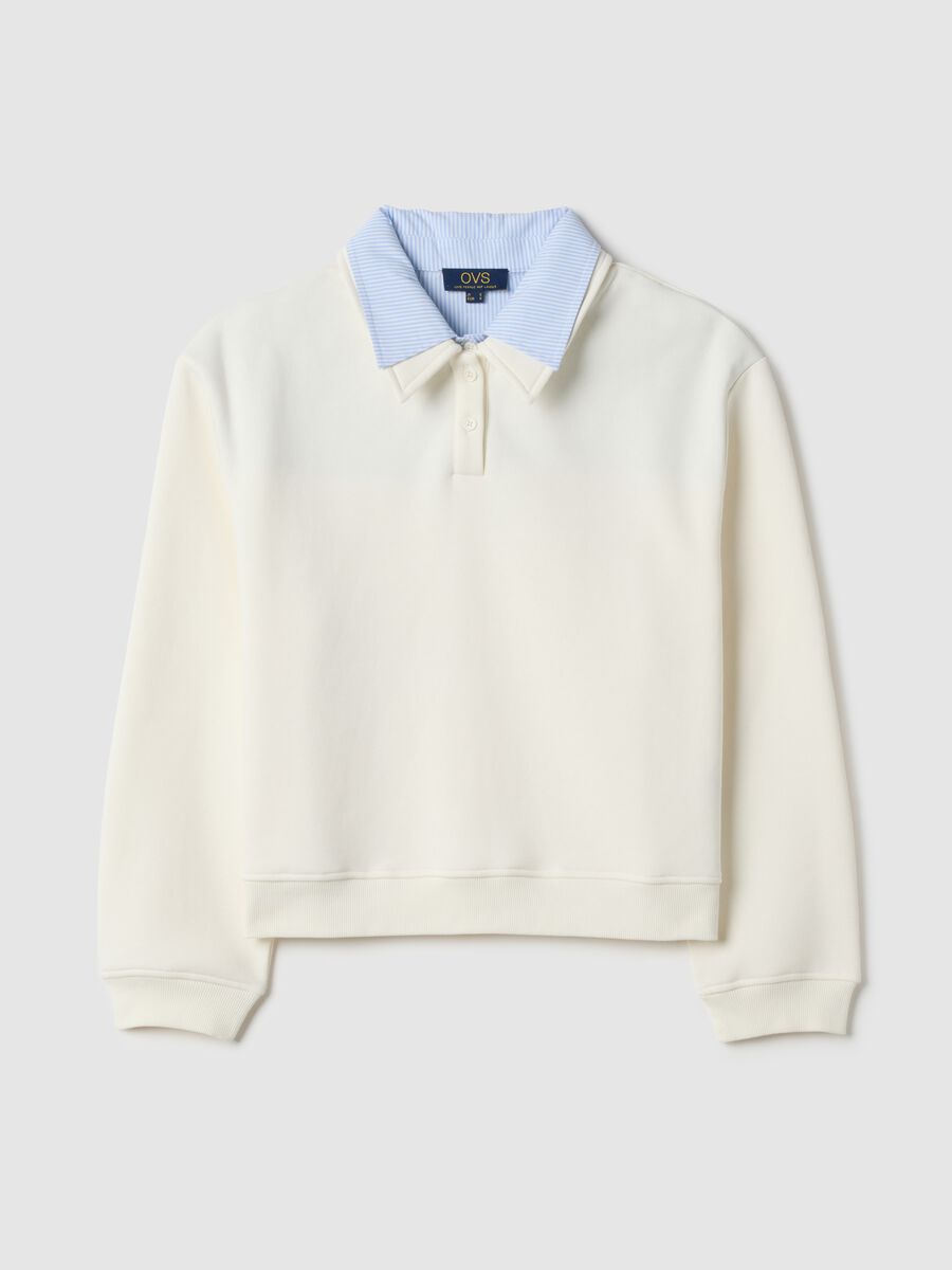 White cotton blend regular fit sweater with contrast collar_4