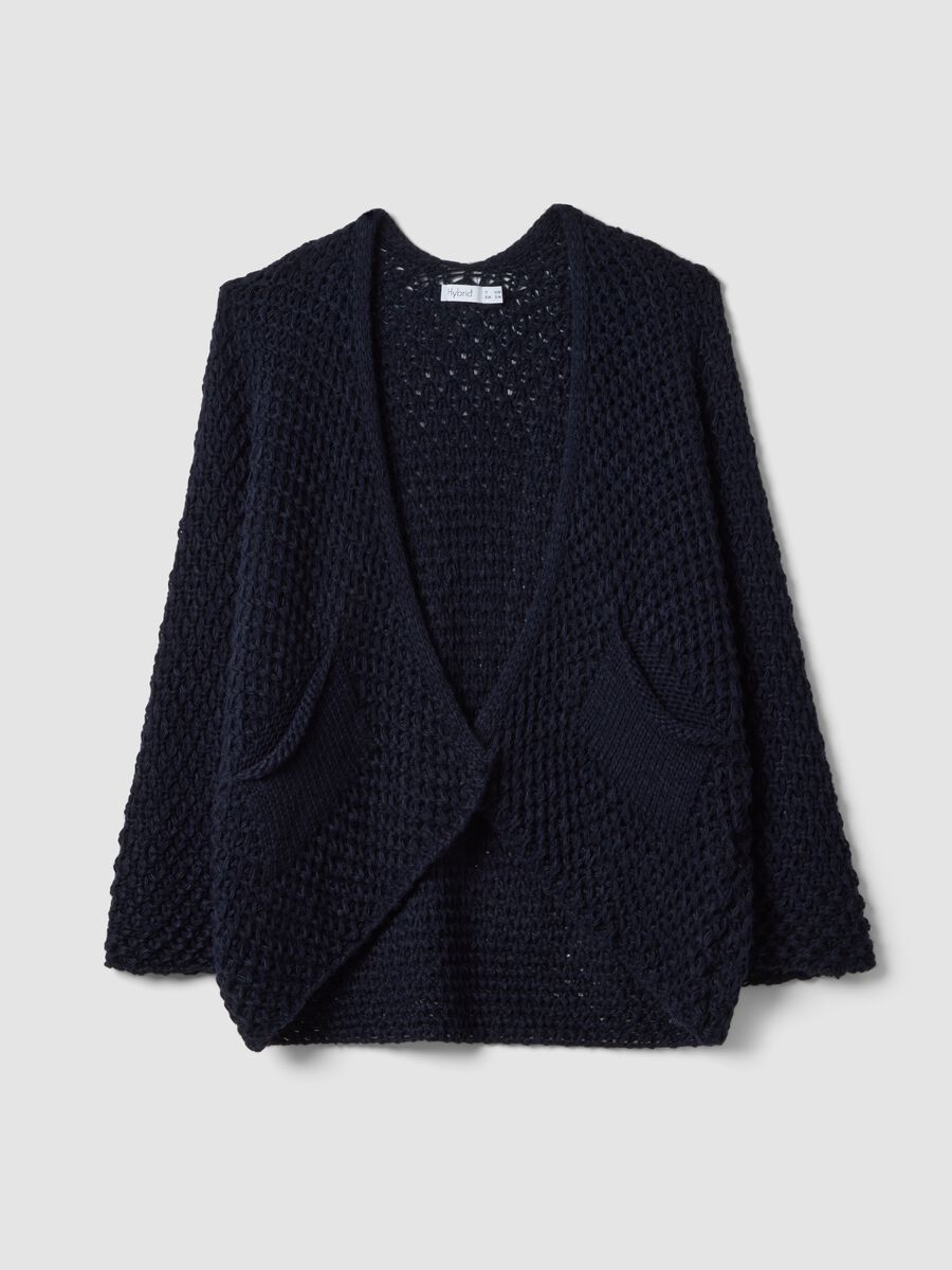 Cardigan blu regular fit a maglia intrecciata_4
