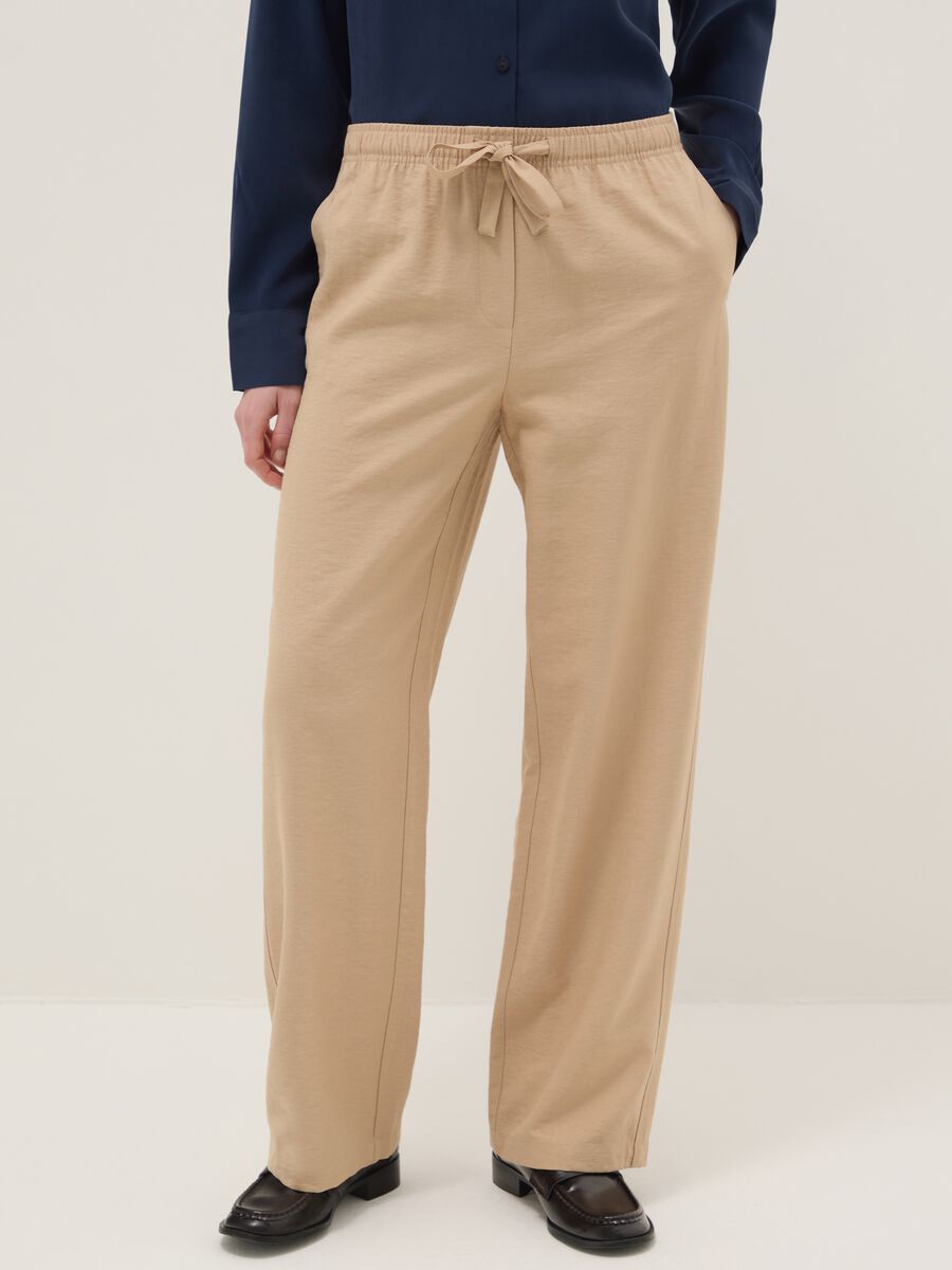 Beige viscose blend trousers with regular fit_1