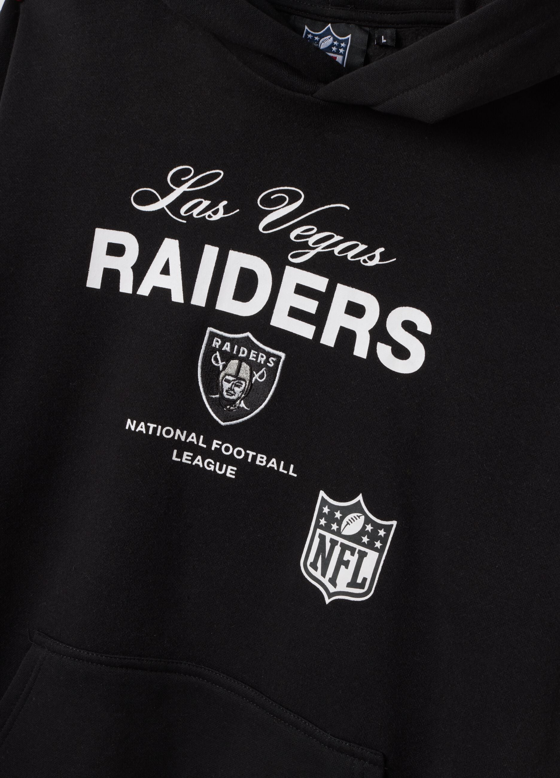 Black cotton-blend hoodie with Raiders print