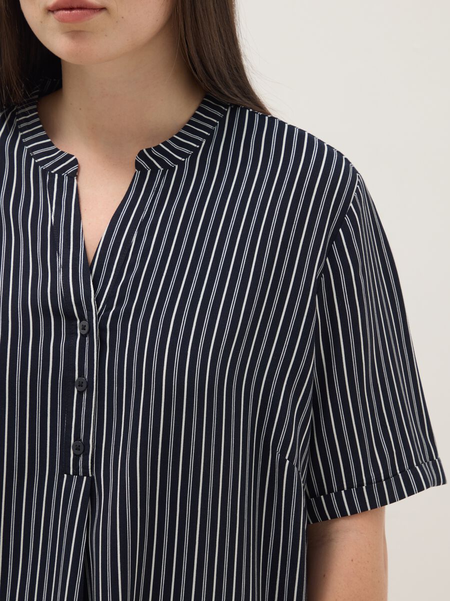 Multicolour striped regular fit pure viscose shirt with buttons_3