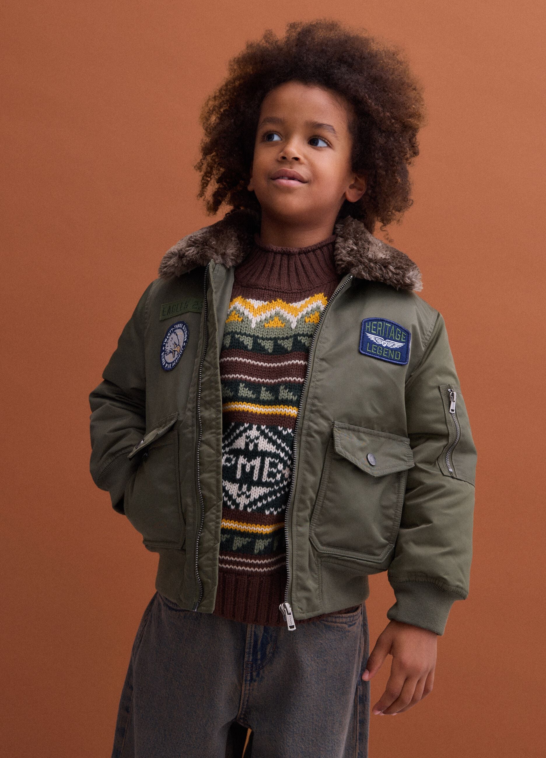 Dark green padded water-repellent jacket, oversized fit
