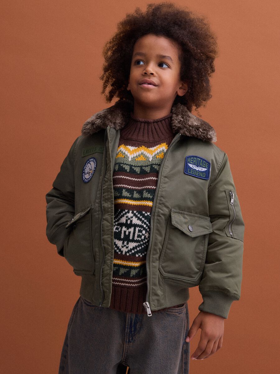 Dark green padded water-repellent jacket, oversized fit_0