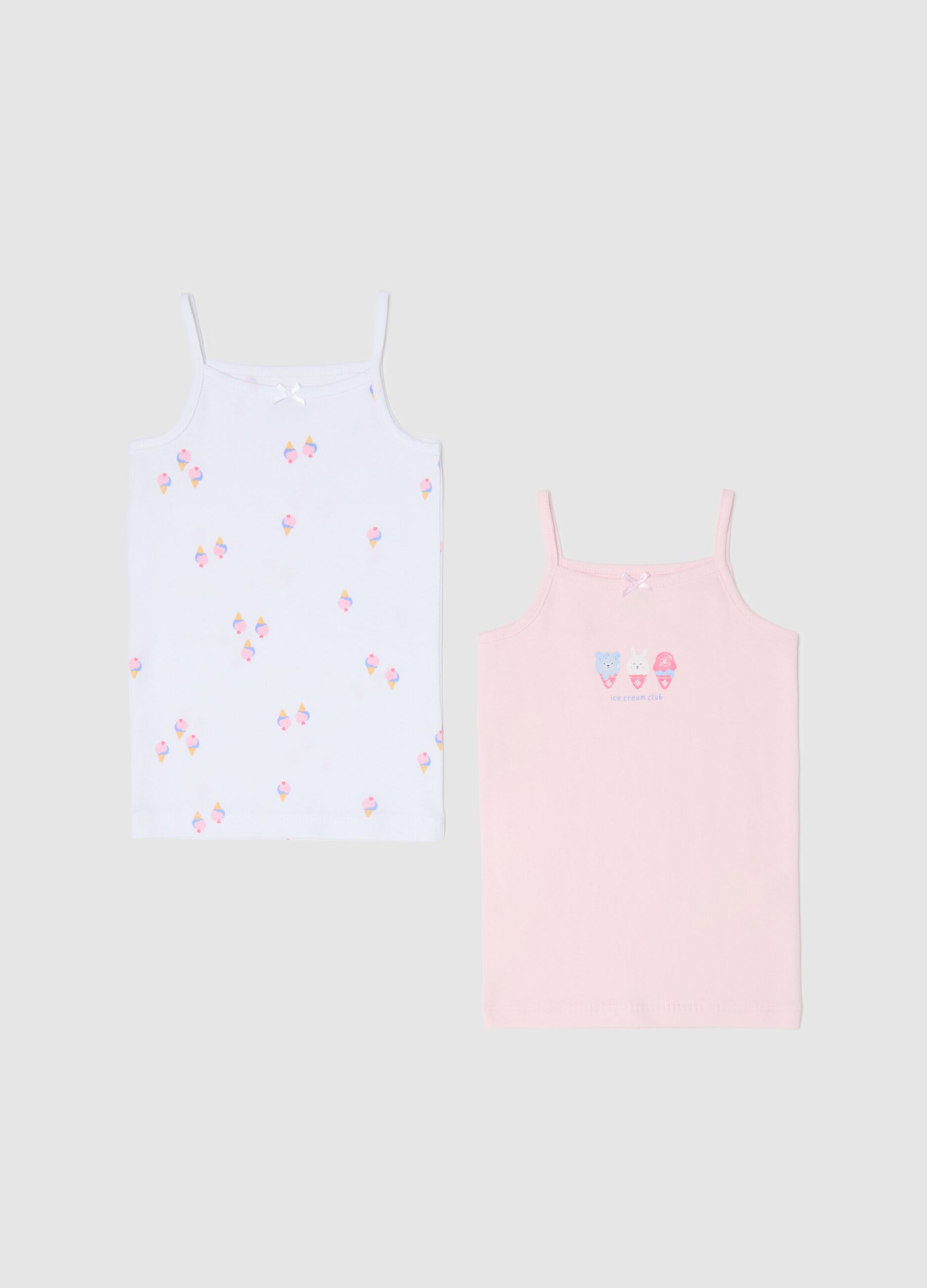 Two-pack vests in cotton with bow and print