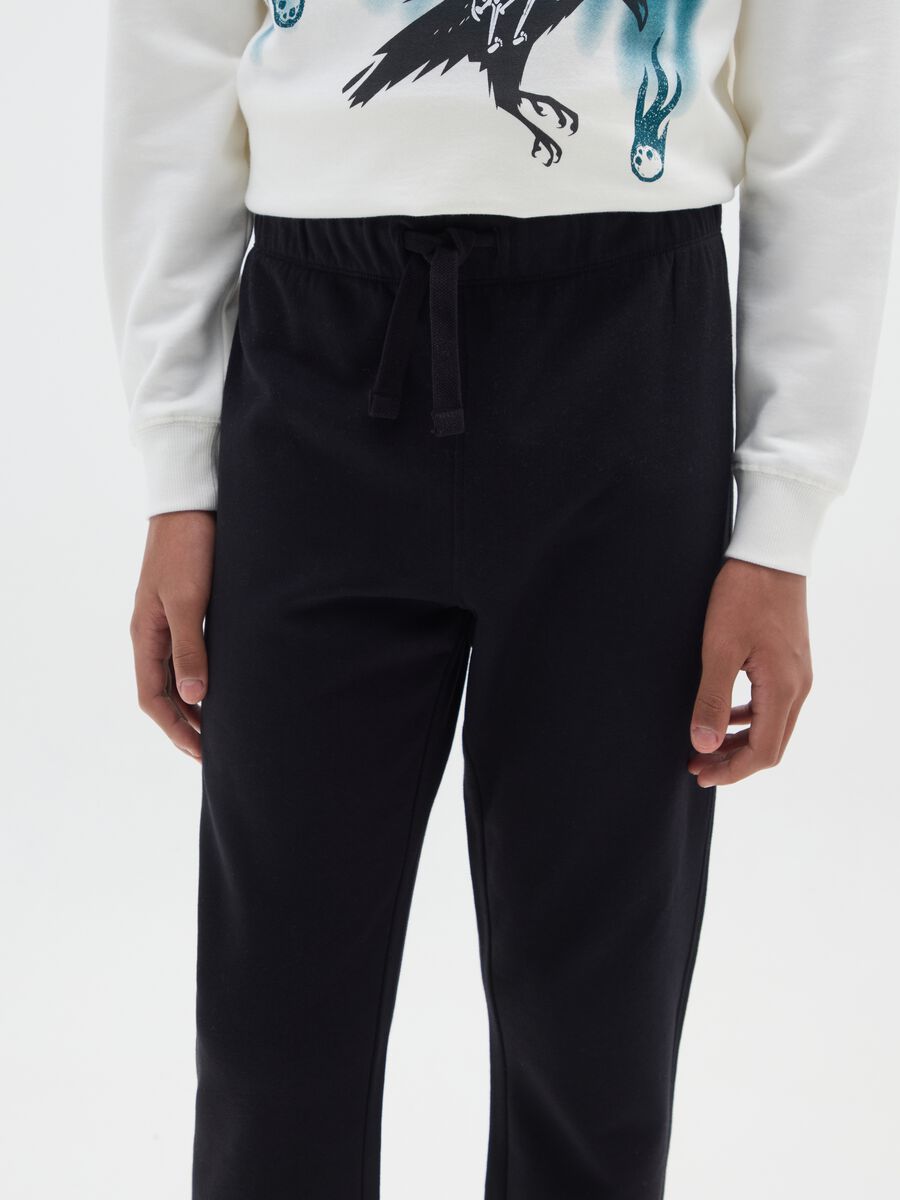 Pantaloni jogger da ragazzo in puro cotone nero regular fit_2