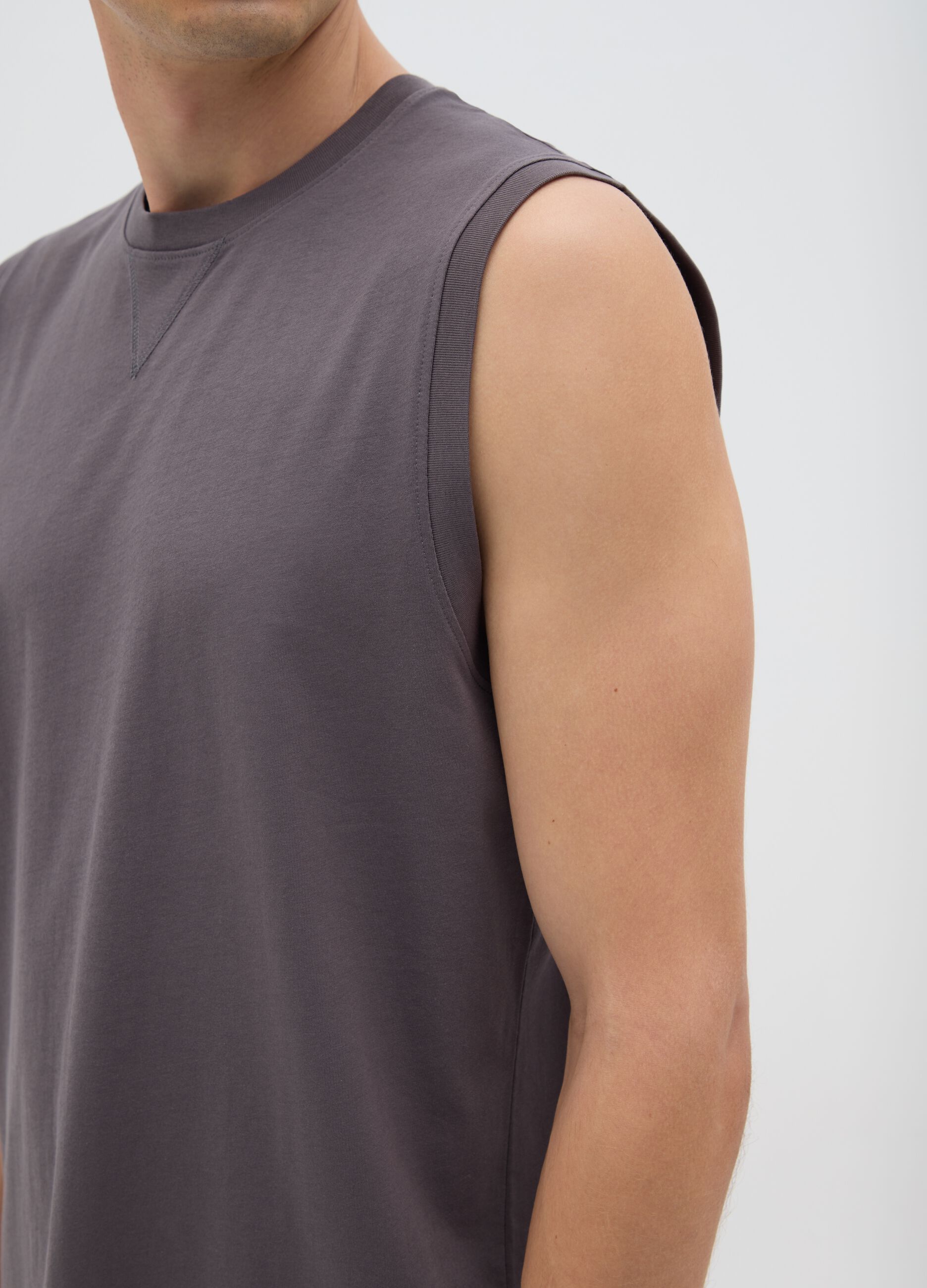 Men's grey pure cotton tank top regular fit