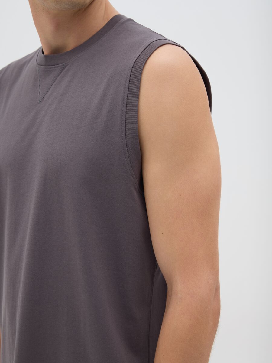 Men's grey pure cotton tank top regular fit_2
