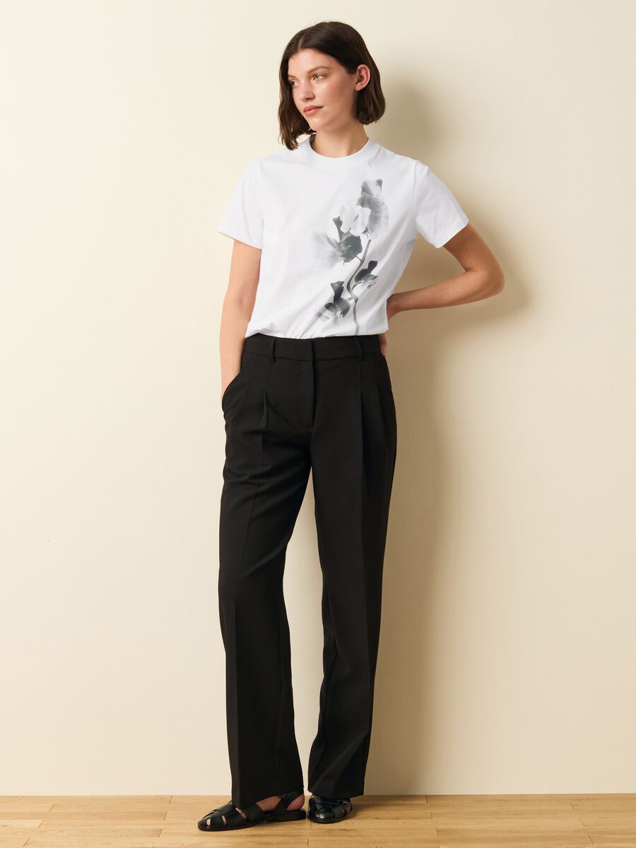 Cotton T-shirt with flowers print_0