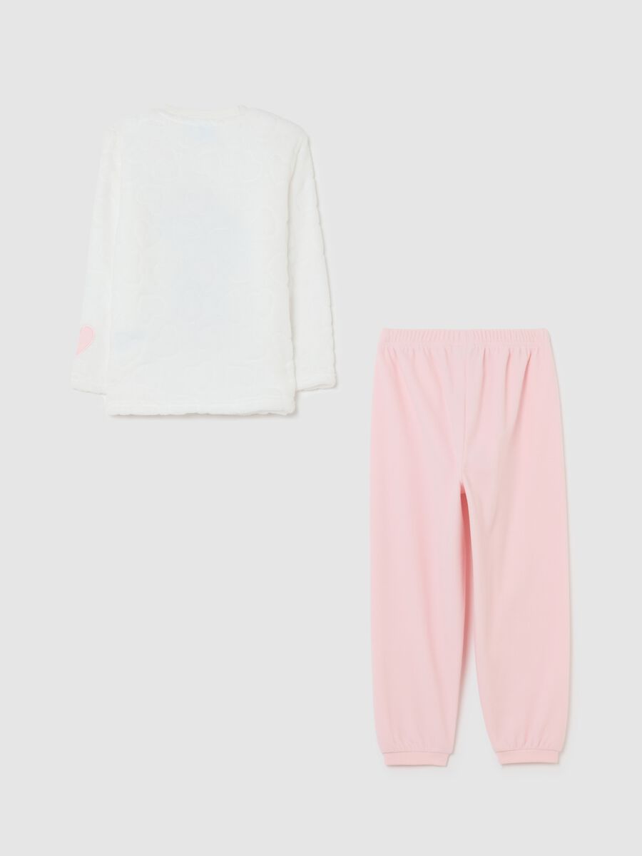Girls' white coral fleece blend pyjamas regular fit with print_1