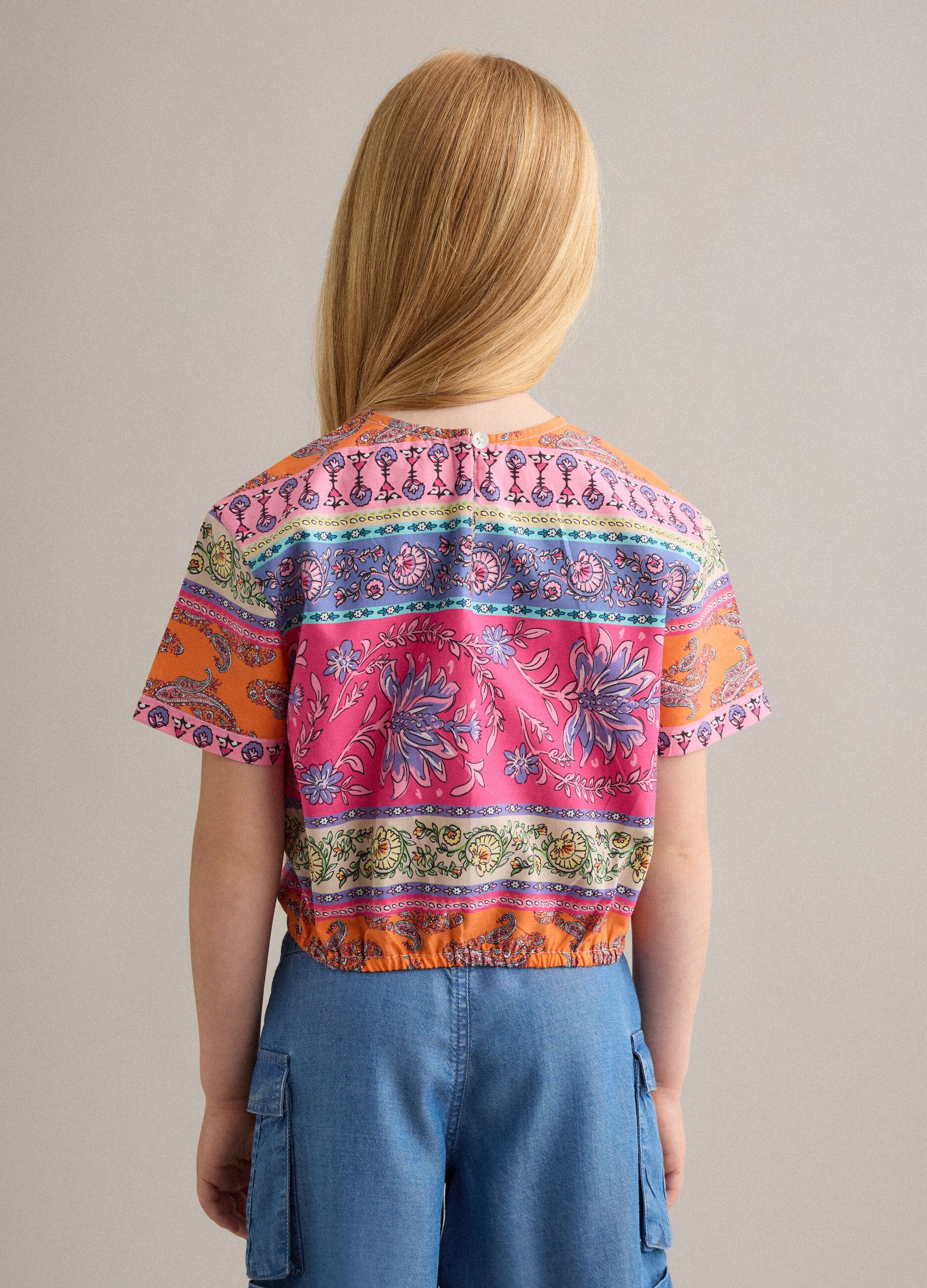 Multicoloured pure cotton shirt with front tie