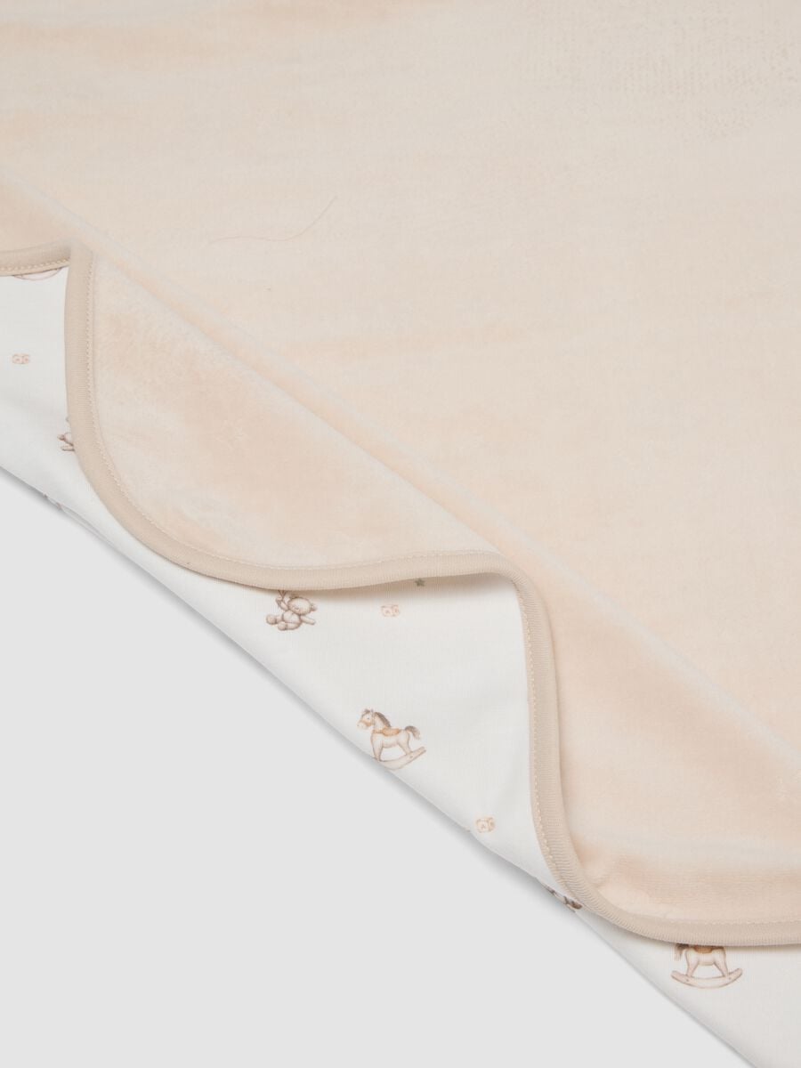 Beige printed organic cotton blend baby blanket_2