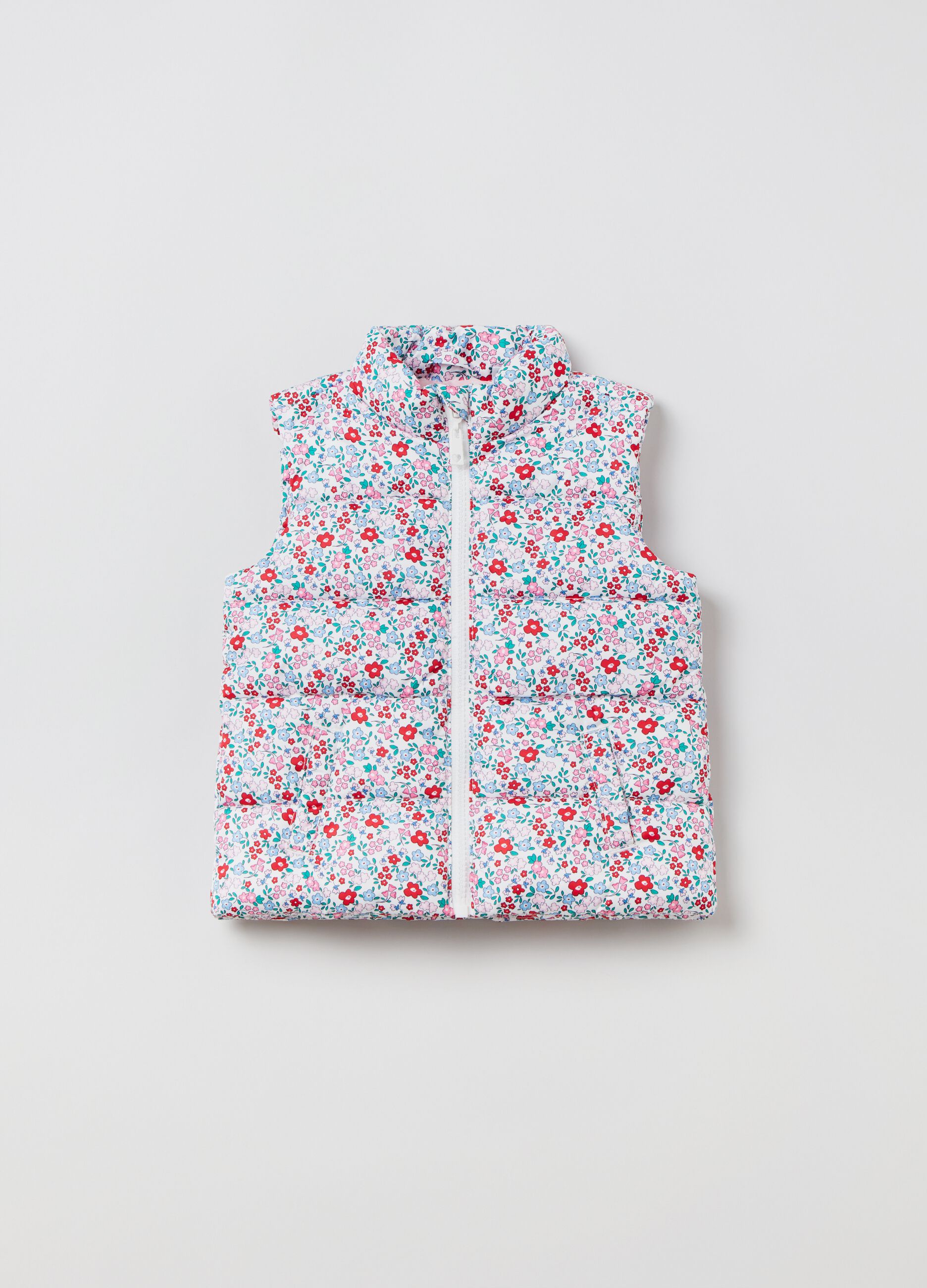 Padded gilet with flowers pattern