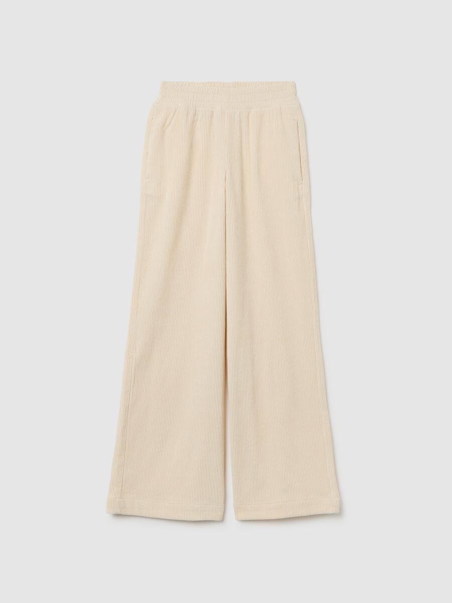 Girls' Beige Corduroy Trousers with a Relaxed Fit_3