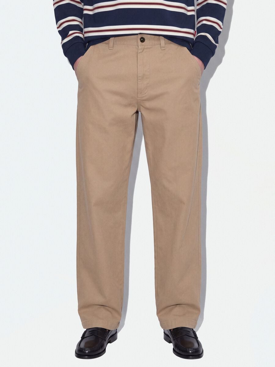 Pantaloni chino beige in puro cotone barrel fit_1