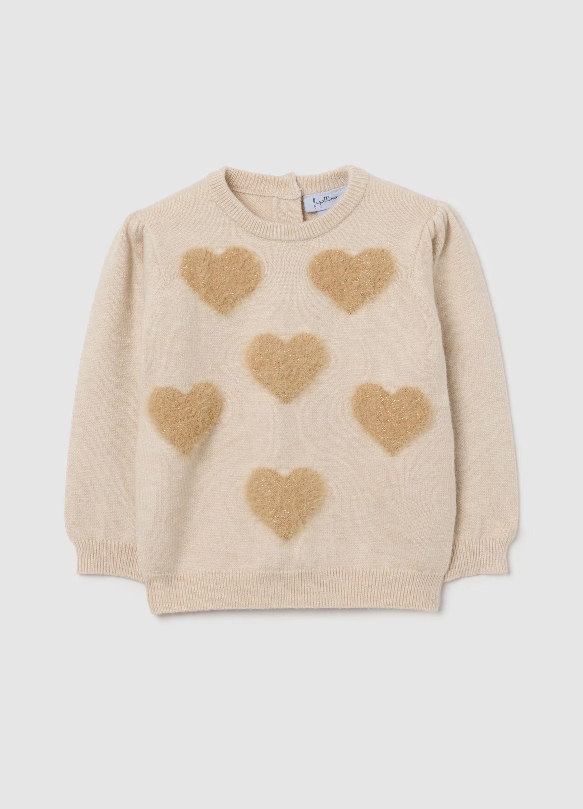 Beige jumper with jacquard knit heart