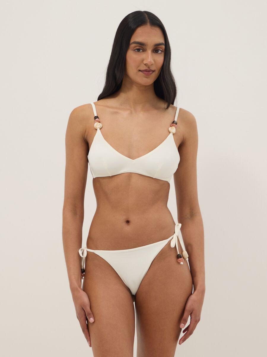 White stretch-fabric bikini top with embellished straps_1