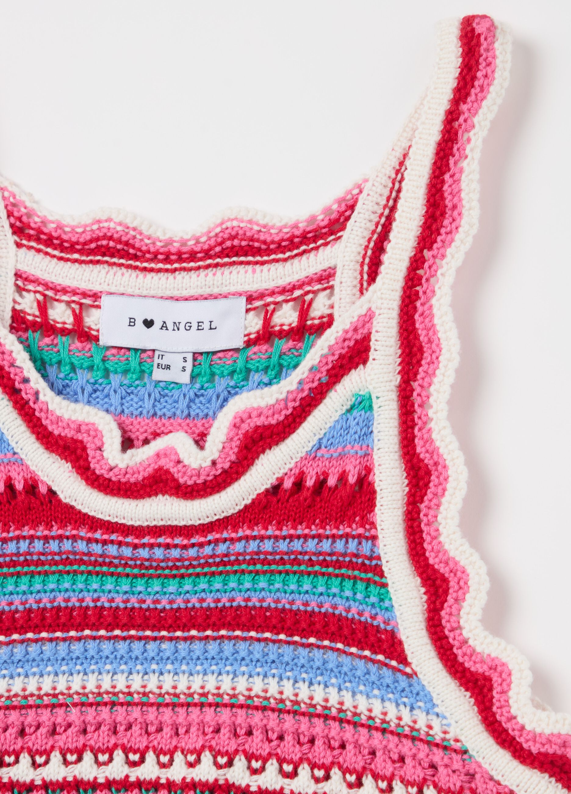 Cropped tank top in multicoloured crochet