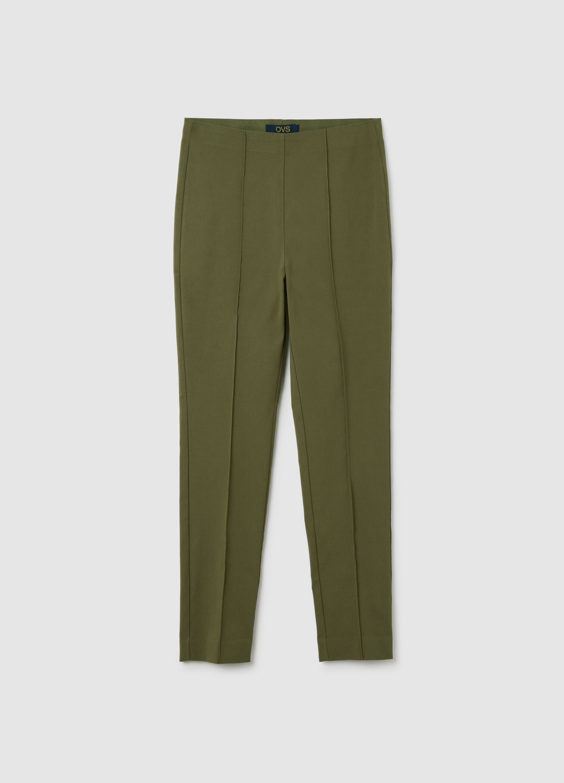 Pantaloni da donna in misto viscosa verde regular fit