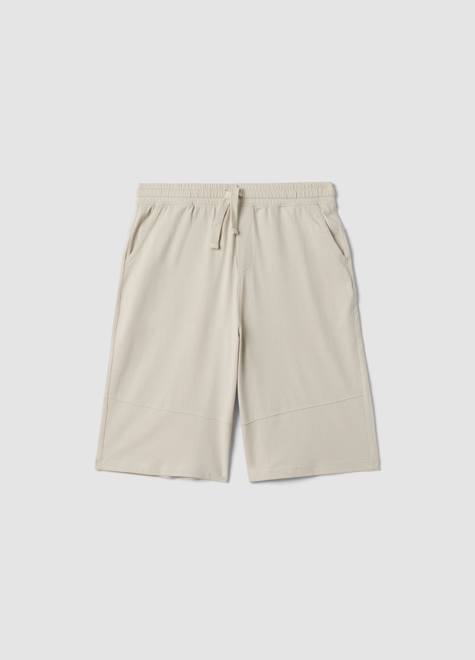 Beige organic cotton Bermuda shorts with elasticated waist