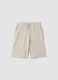 Beige organic cotton Bermuda shorts with elasticated waist_0