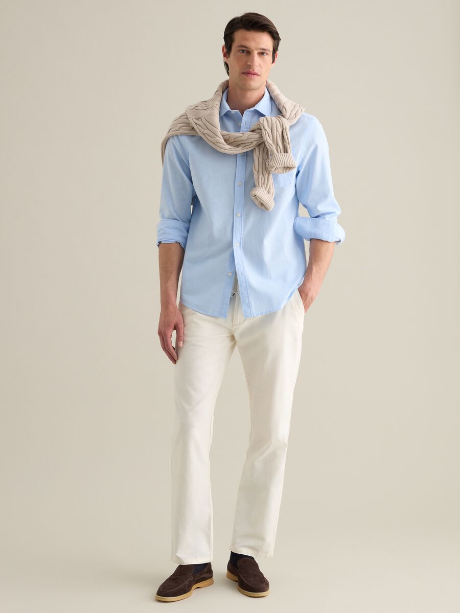 Men's beige regular fit linen blend trousers_0