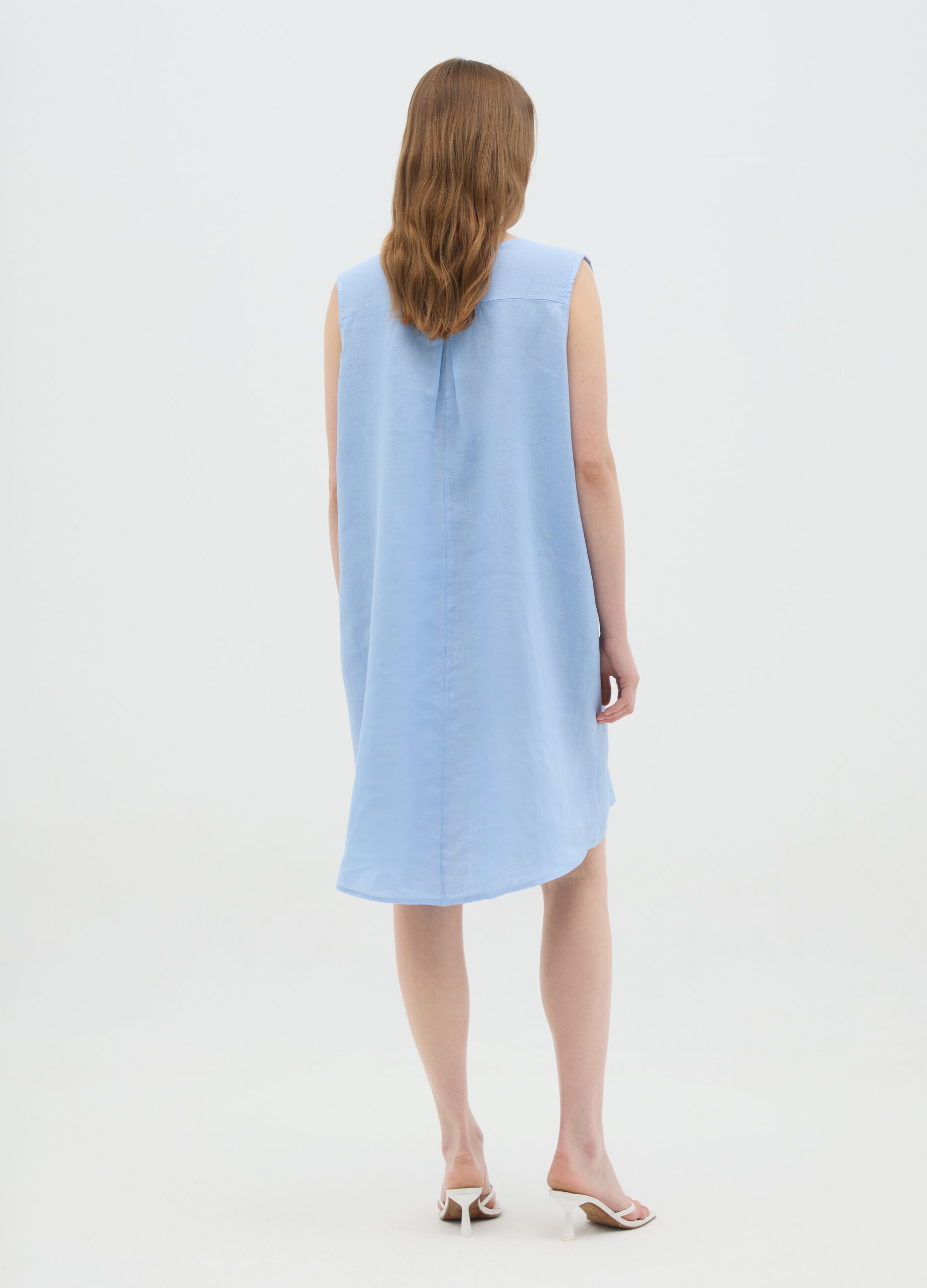 Women's dress in pure azure linen regular fit