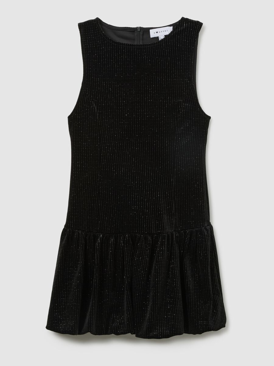 Abito corto nero in velour regular fit senza maniche_4