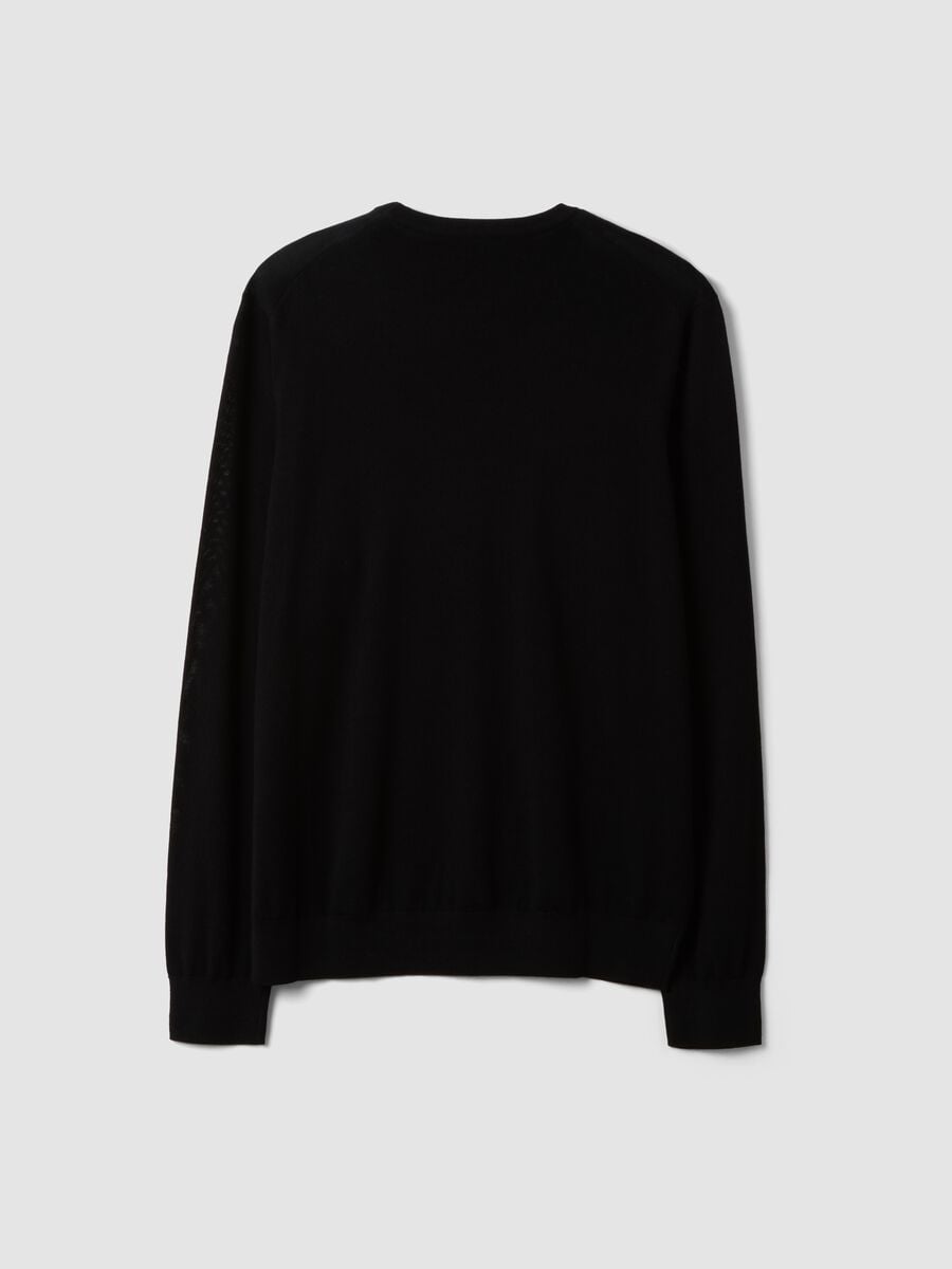 Black crew-neck jumper in pure merino wool, regular fit_2