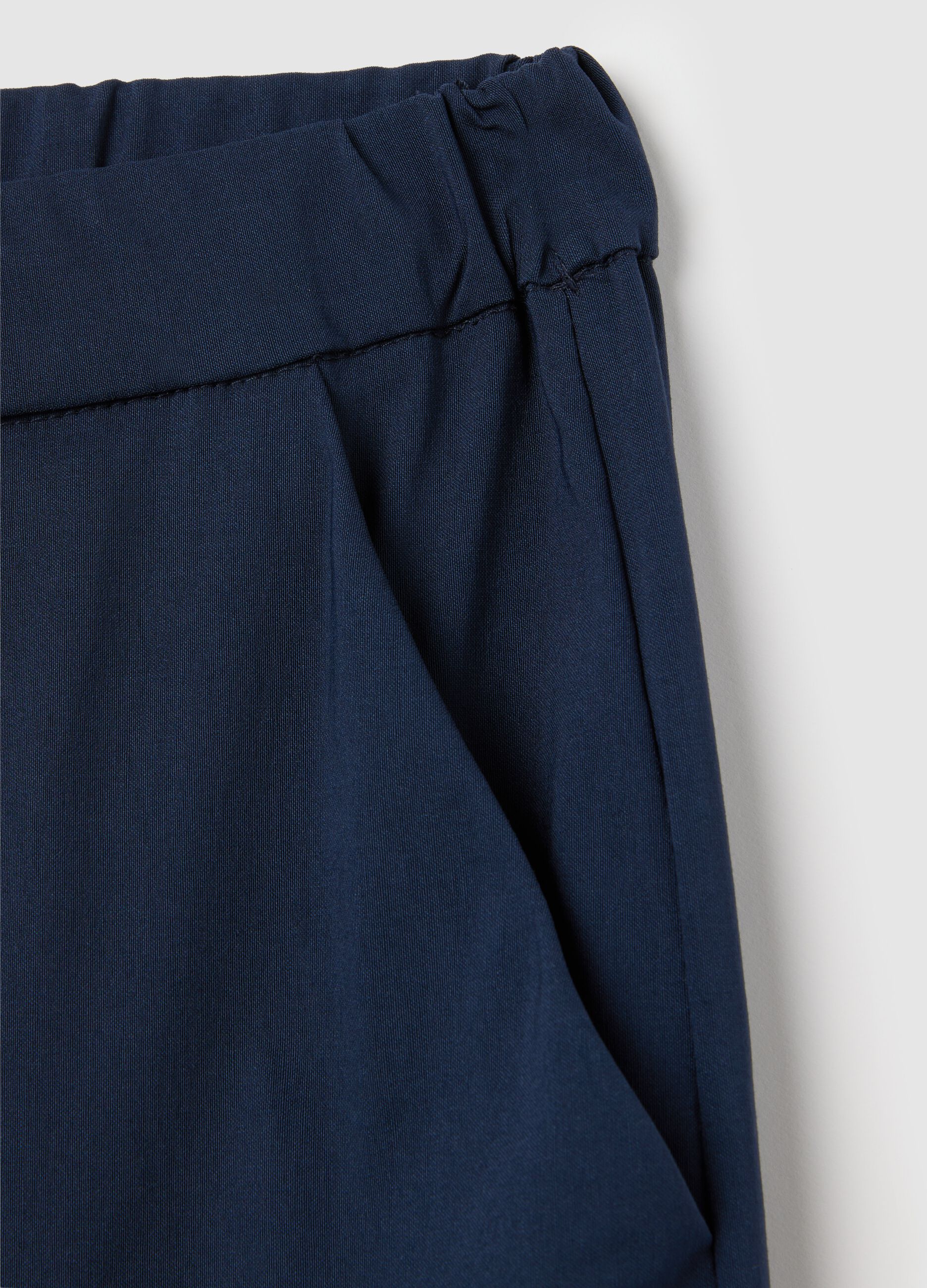 Women's blue regular fit stretch fabric trousers