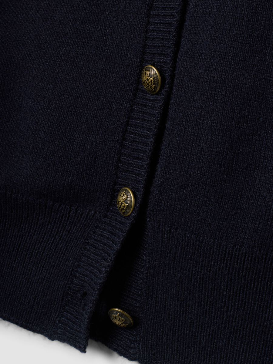 Gilet blu con scollo profondo a V e bottoni over fit_1