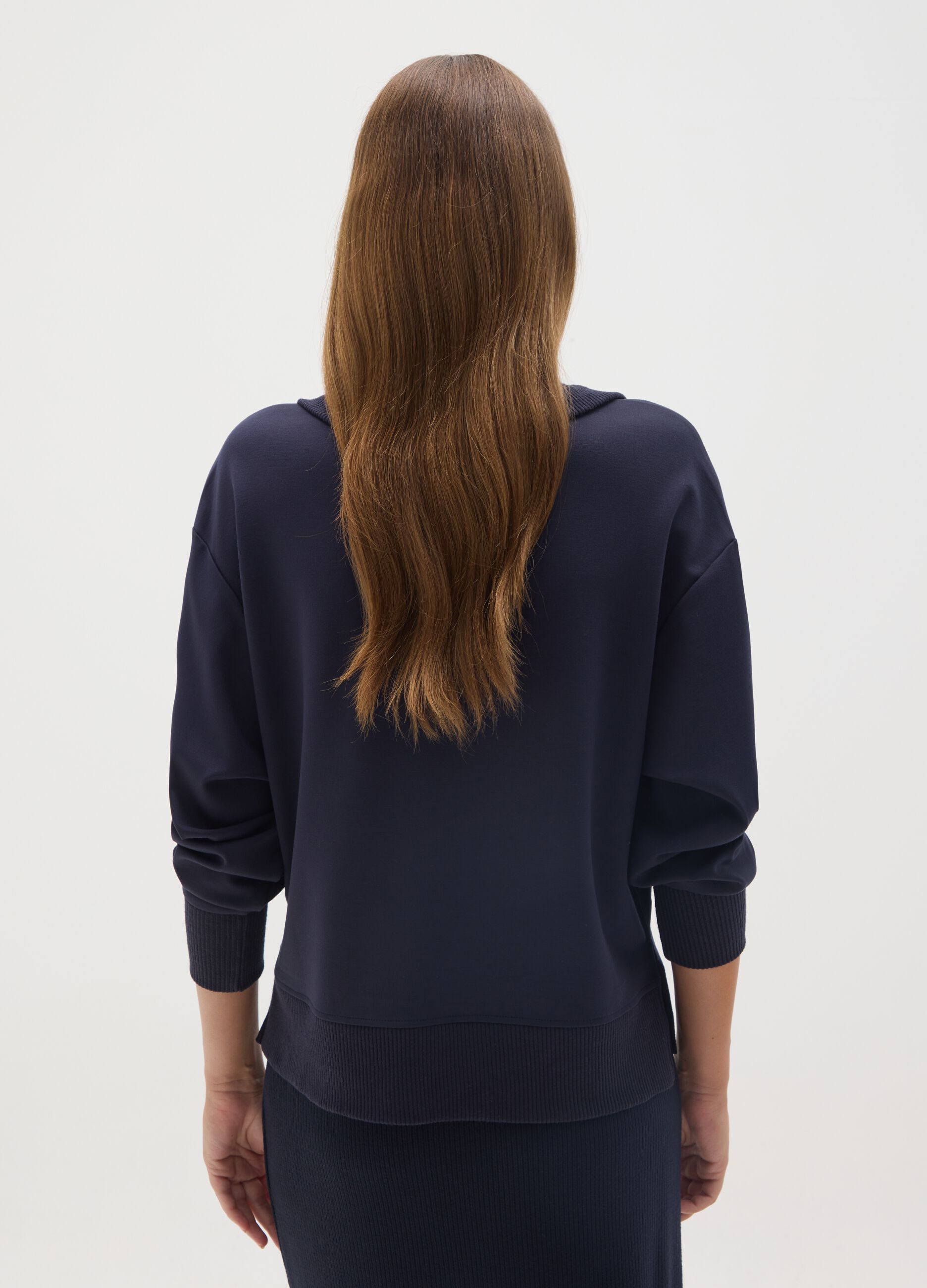 Blue maternity sweatshirt with half zip