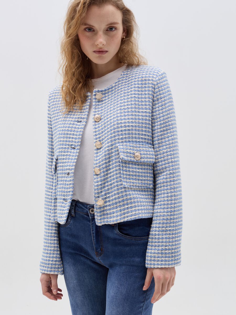 Short jacket with two-tone weave_1