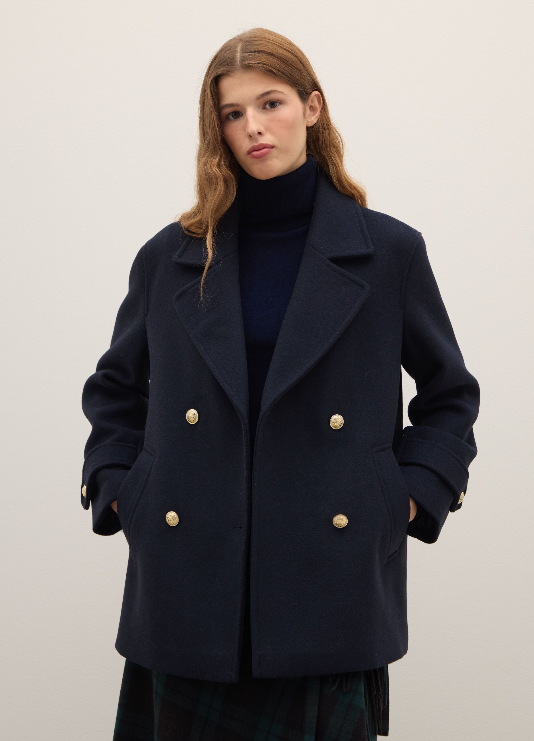 Blue double-breasted coat regular fit