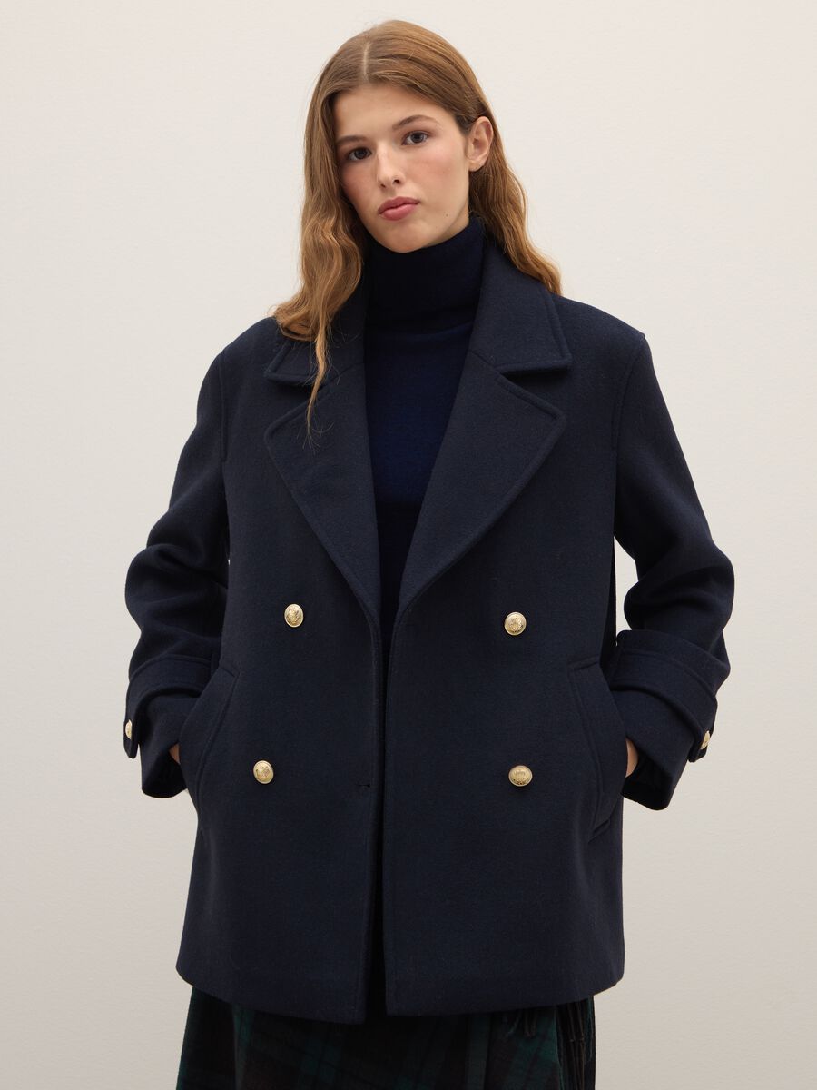 Blue double-breasted coat regular fit_0