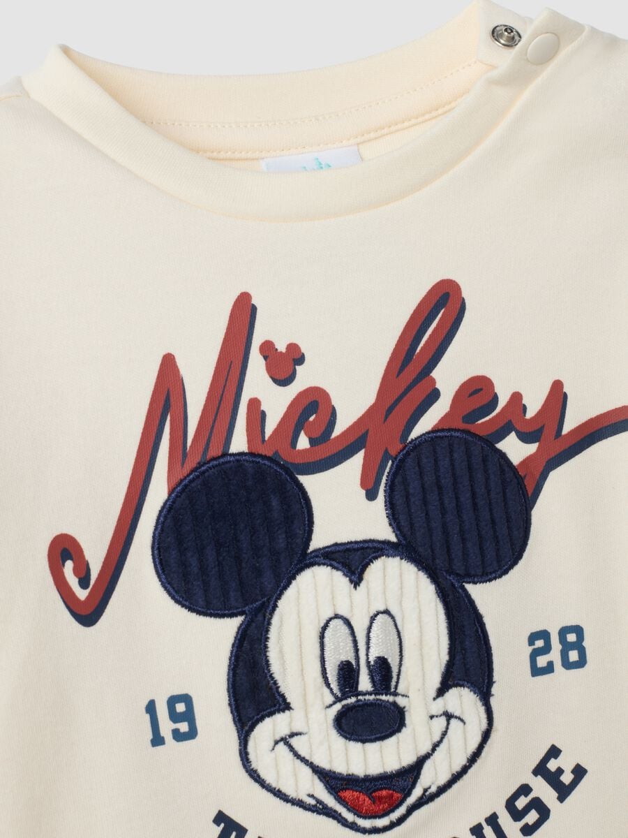 T-shirt beige girocollo in puro cotone organico con stampa Mickey_3