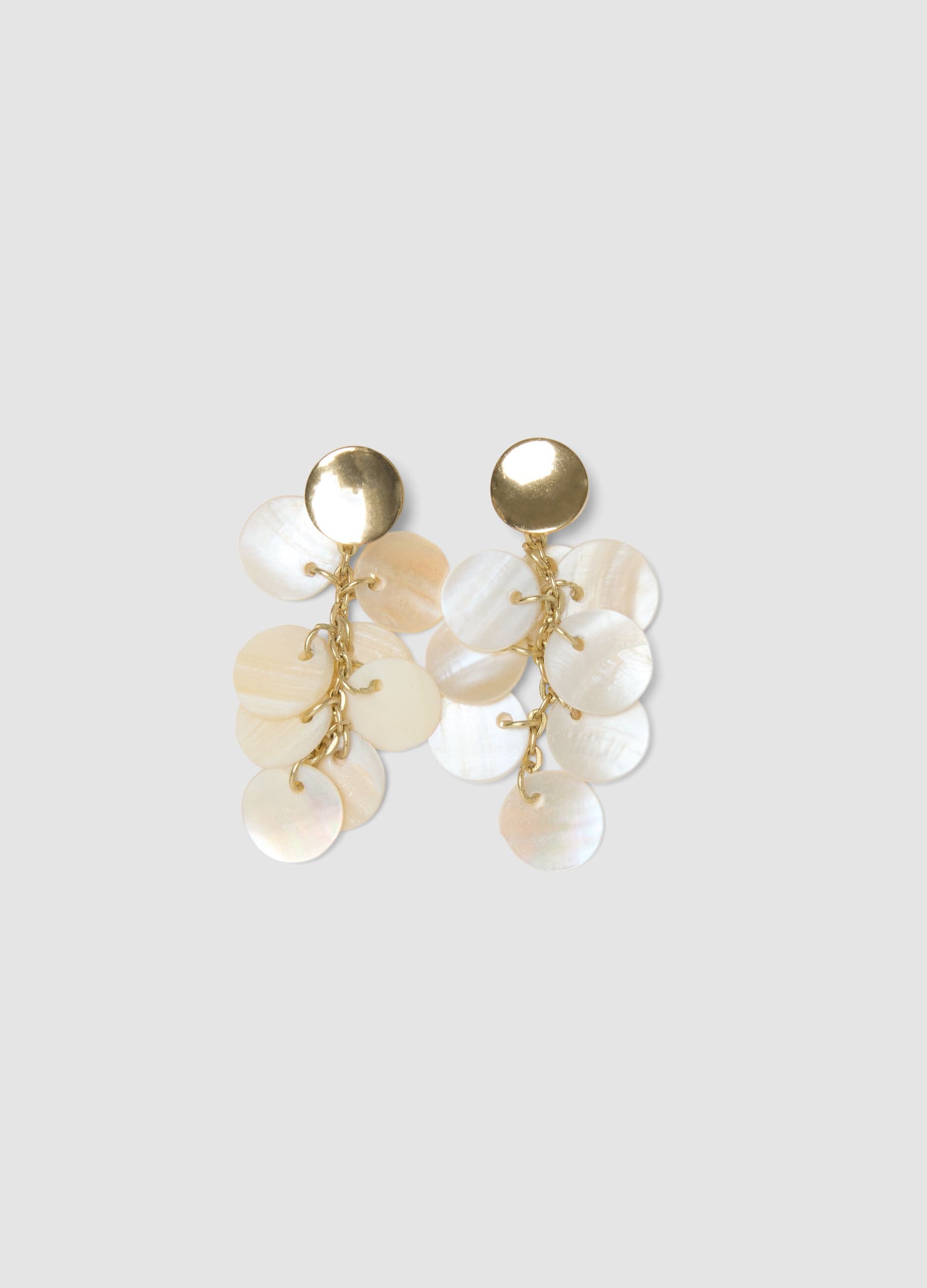 Drop earrings with pearlescent discs and gold-tone details