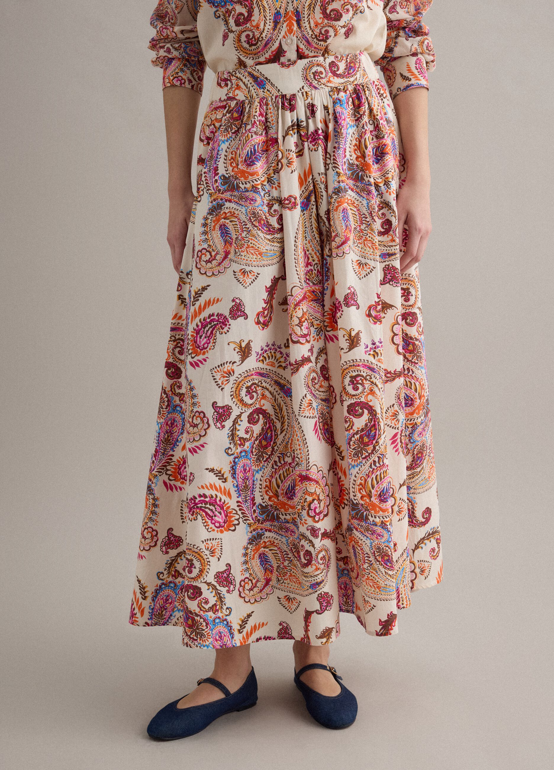 Multicoloured pure cotton maxi skirt