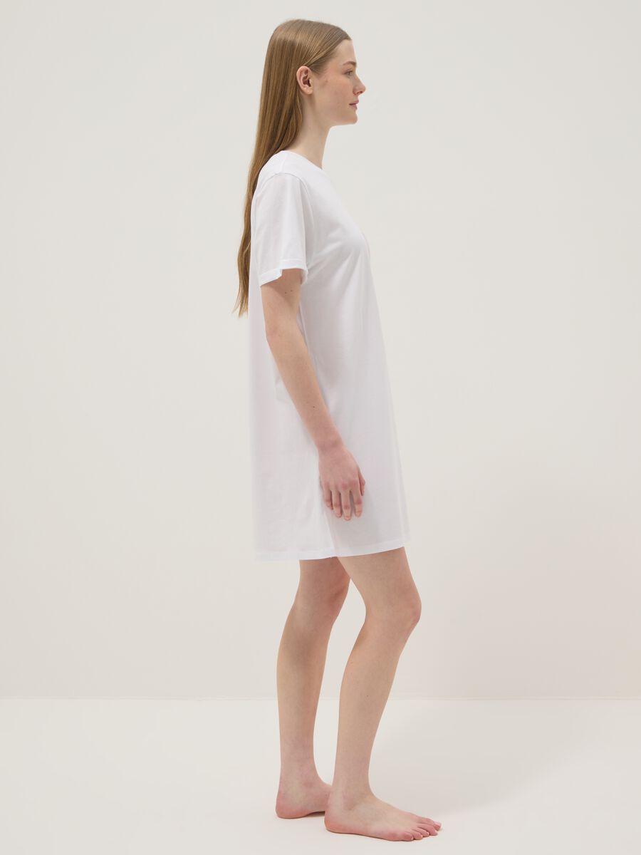 White pure cotton nightshirt with striped chest pocket_1