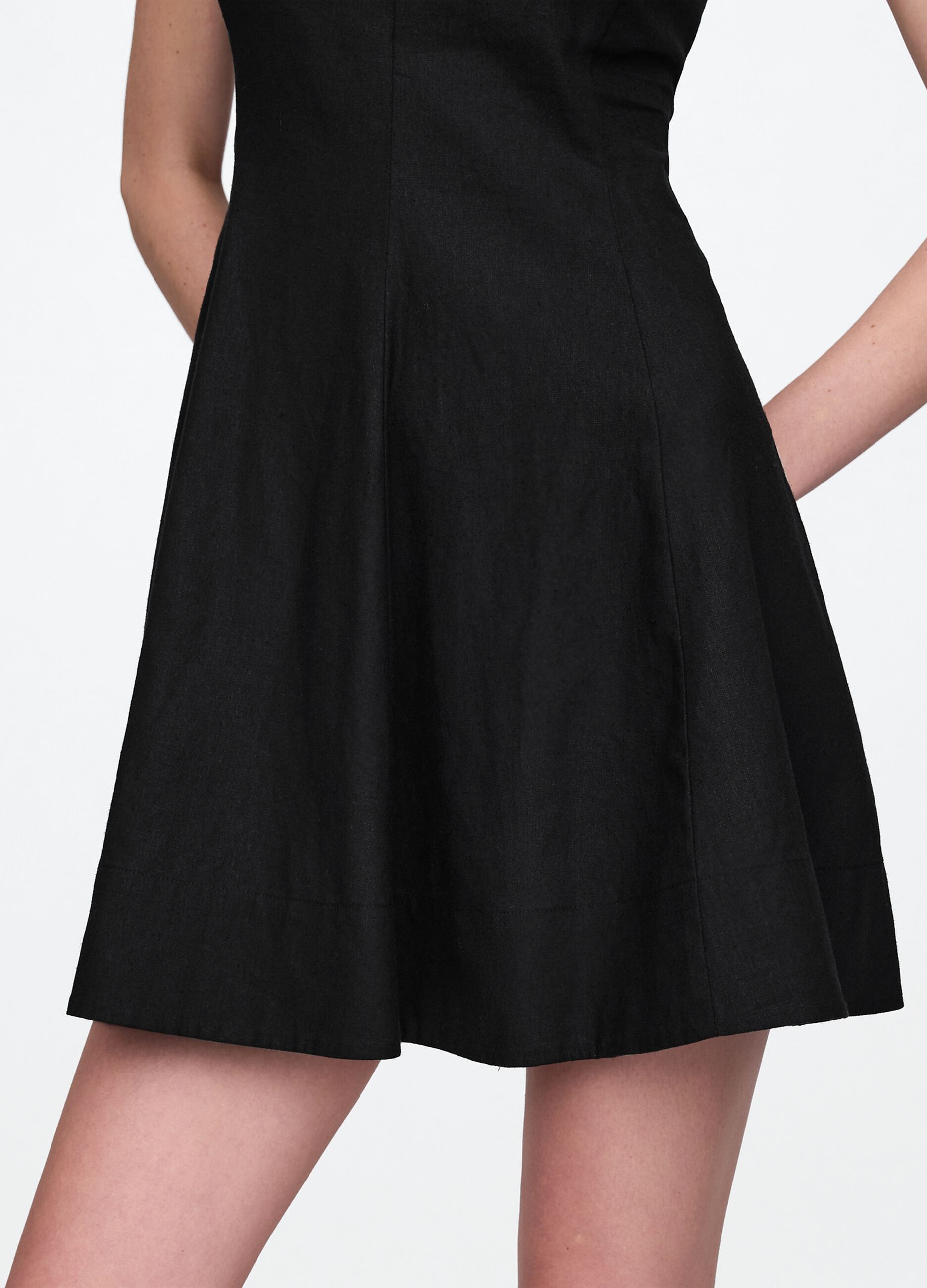 Short Black Dress in Linen and Viscose