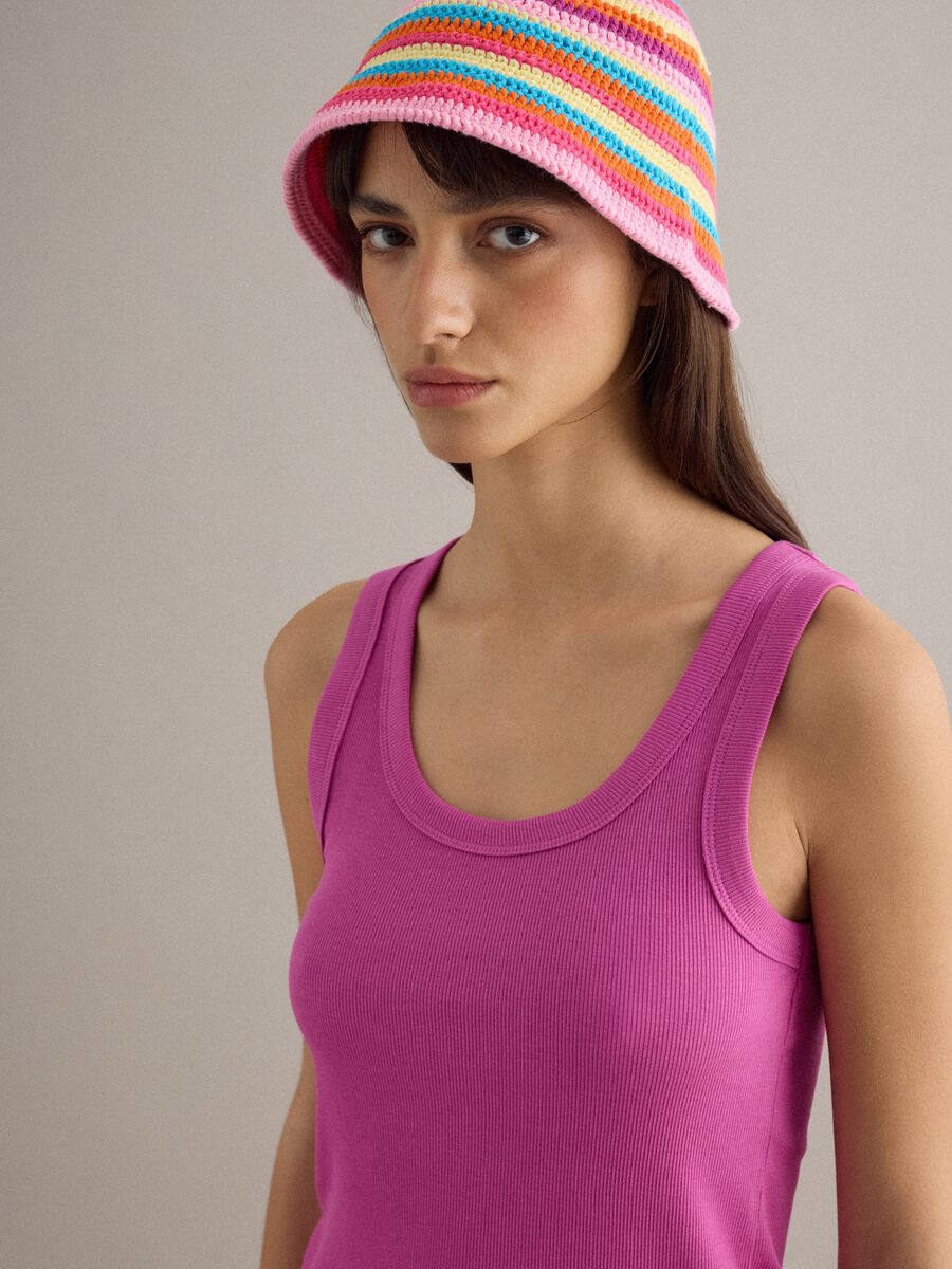 Tank top in cotone elasticizzato rosa regular fit_0