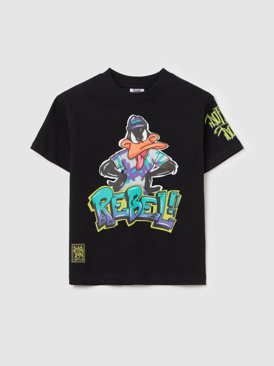 Cotton T-shirt with Daffy Duck "REBEL" print_0