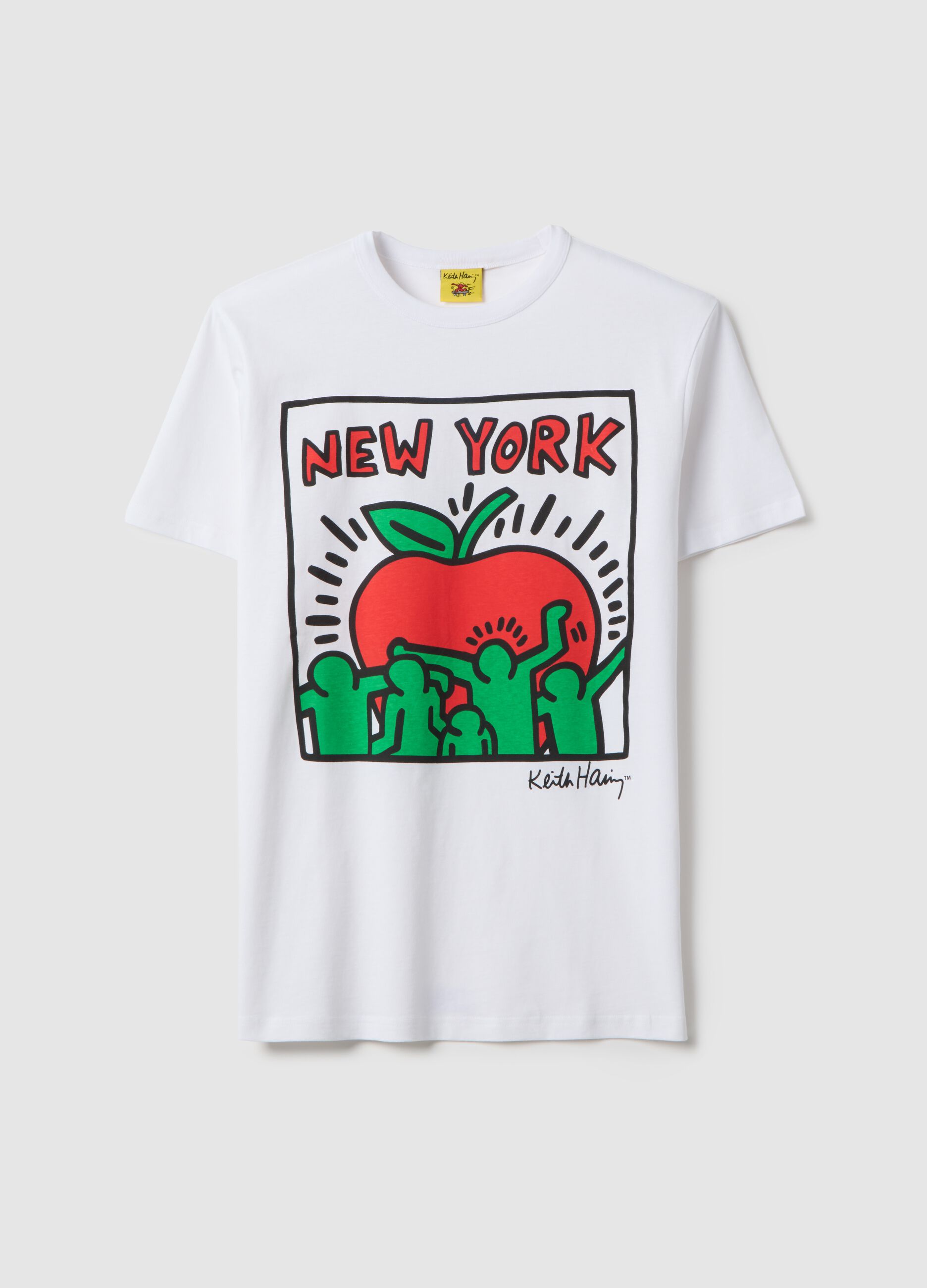 White pure cotton regular fit T-shirt with Keith Haring print