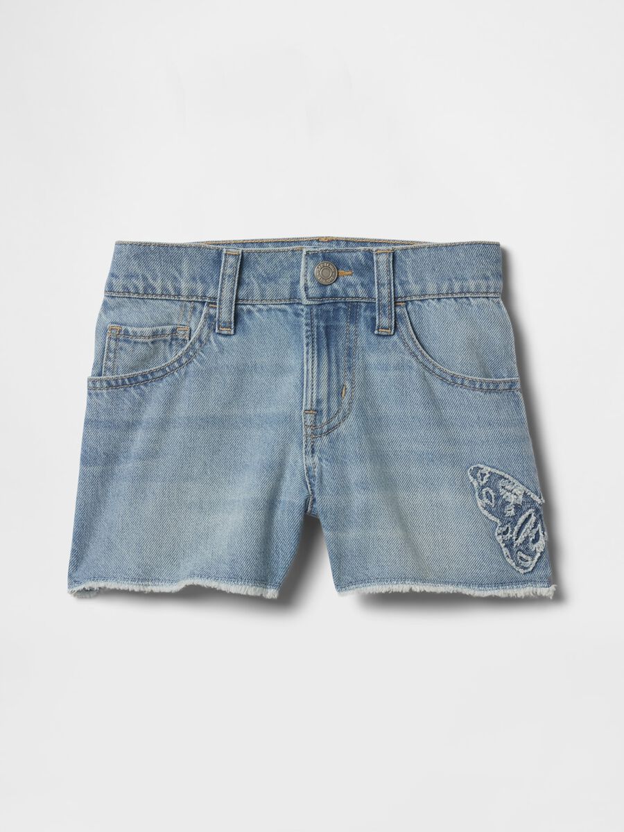 Light Denim Shorts with Butterfly Application_3
