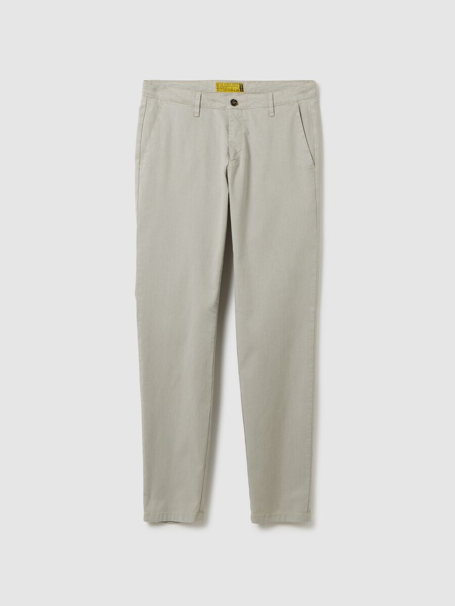 Men's Beige Stretch Cotton Slim Fit Trousers_0