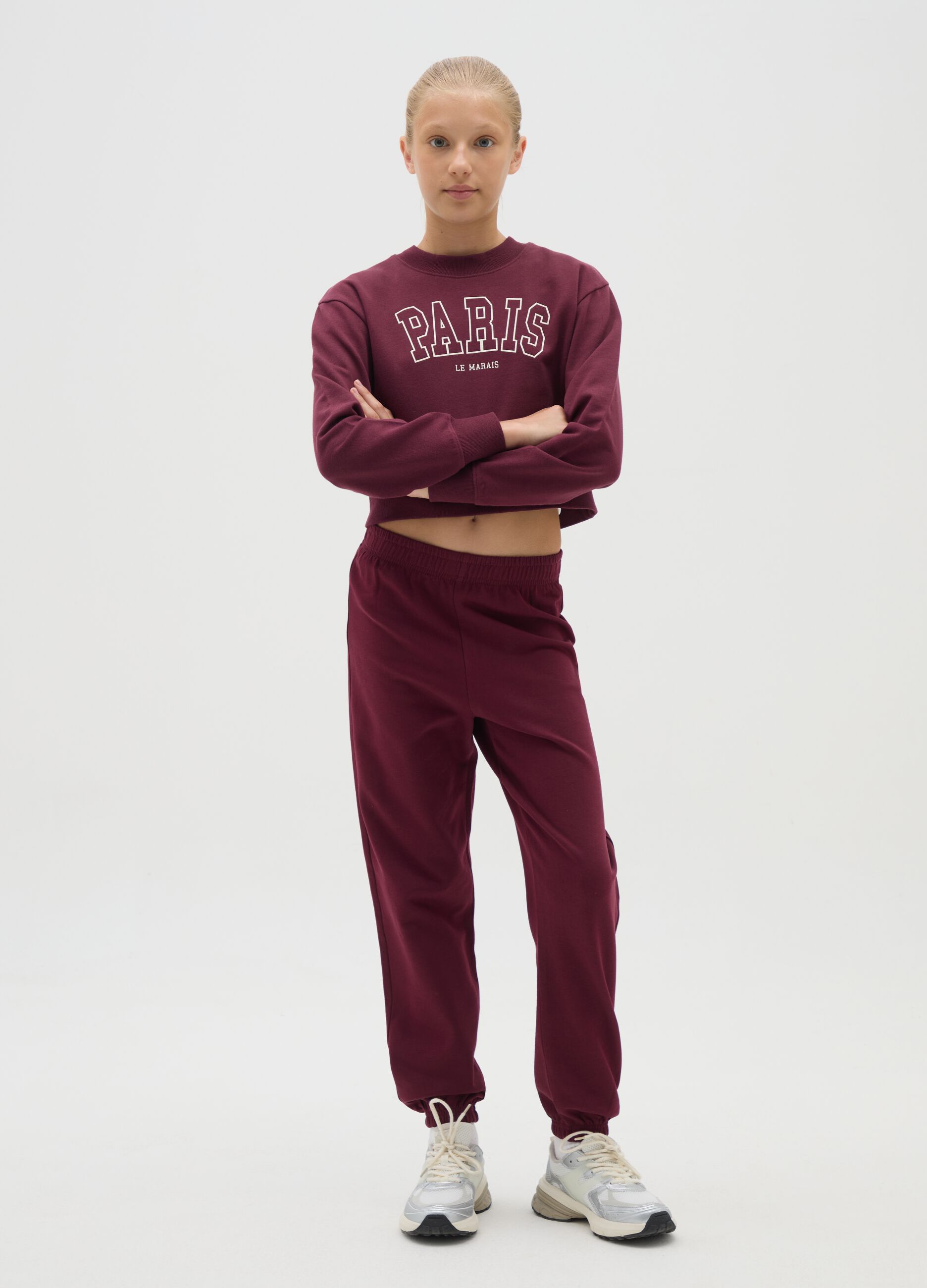 Girls' red cotton jogger trousers regular fit